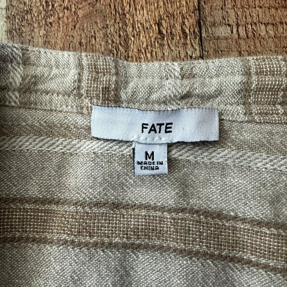 Fate Women's Size Medium Striped Roll Up Sleeve Linen Blend Wrap Top - Picture 2 of 11